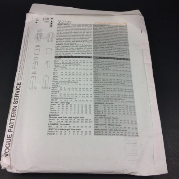 Vogue Pattern 2795 Long Jacket Skirt Top Pants Capris 8-12 Uncut May Be Petite - Picture 2 of 12
